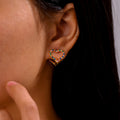 Double Sided Heart Zircon Stud Earrings Gold Steel view 4