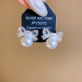 Silver Tone Crystal Bow and Pearl Earrings Statement Jewelry view 6