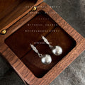 Silver Crystal Leaf Bar Gray Pearl Drop Earrings Pair view 3