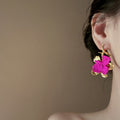 Gold Fuchsia Sculpted Flower Drop Earrings Statement Jewelry view 4