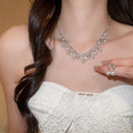Silver Pearl Rhinestone Cascade Necklace and Pearl Drop Earrings view 2