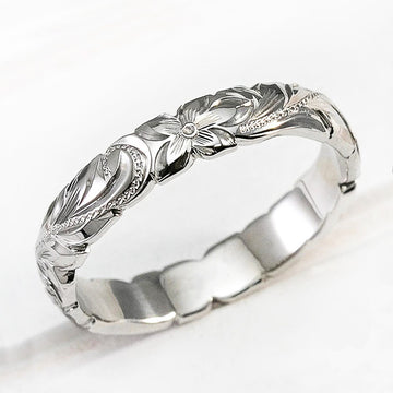 Engraved Floral Scroll Wide Band Ring In Gold And Silver Tones