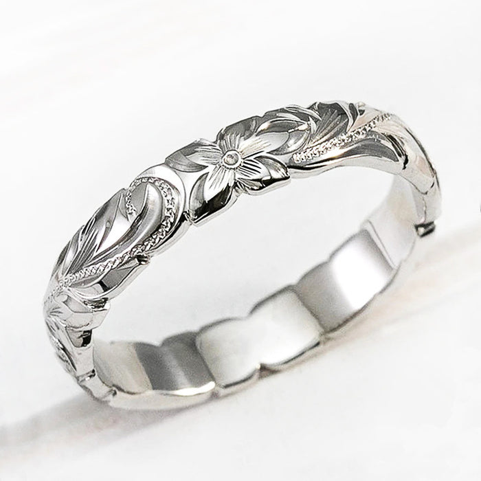 Engraved Floral Scroll Wide Band Ring In Gold And Silver Tones