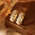 Crystal and Pearl Cluster Hoop Earrings in Gold and Silver Tones view 1
