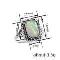 Antique Silver Rectangular Faux Opal Lace Border Ring view 4