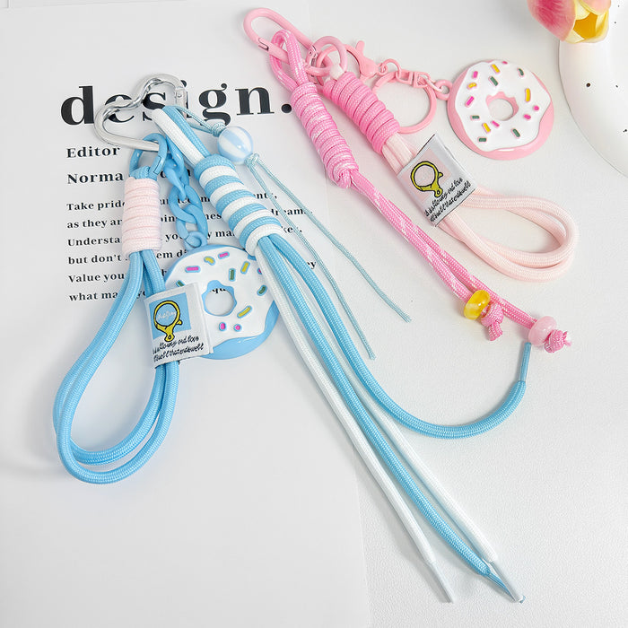 Woven Paracord Donut Charm Keychain with Carabiner Clip