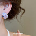 Purple Floral Crystal Cluster Statement Stud Earrings view 3