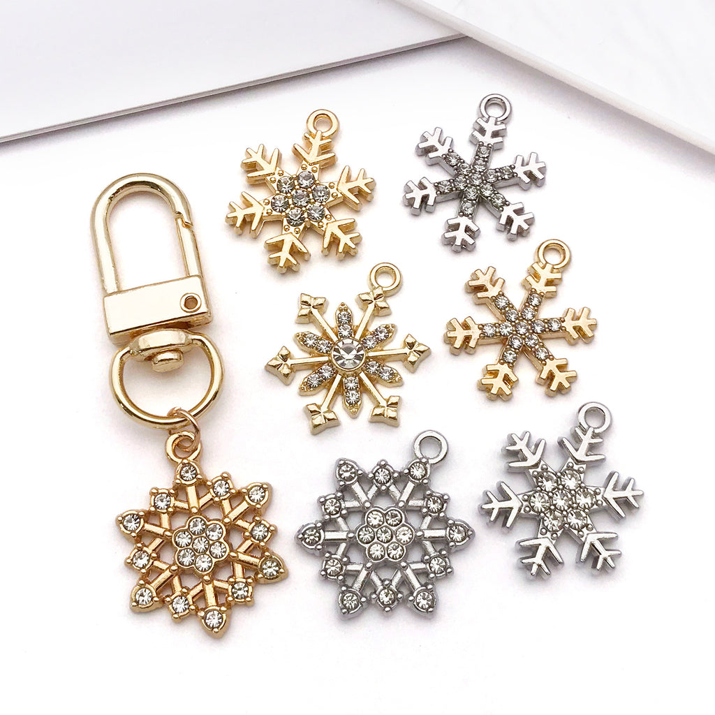 Rhinestone Zinc Alloy Hollow Snowflake Charm Pendant for DIY Bracelet Necklace Making