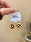 Tiger Eye Pearl Frame Drop Earrings with Distinctive Textured Details view 6