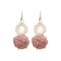 Fuzzy Double Pom Pom Drop Earrings in Pink and Gray view 5