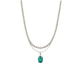 Layered Pearl Necklace with Green Teardrop Pendant view 5