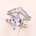 White Metal Marquise Center Crown Baguette Two Piece Stack Ring view 2