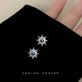 Silver Tone Aqua Stone Mini Sunburst Stud Earrings view 3