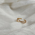 Gold-Tone Crossed Band Open Adjustable CZ Fashion Ring view 3
