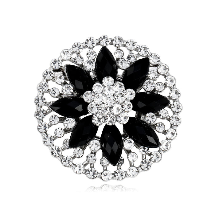 Black White Flower Metal Brooch Pin for Jackets and Lapels