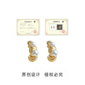 Gold Textured Crescent Hoop Pearl Stud Earrings Pair view 3
