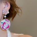 Pink Butterfly Floral Disc Rose Stud Drop Earrings view 3