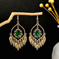 Four Color Gold Teardrop Feather Fringe Hook Earrings view 9