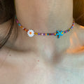 Multicolor Seed Bead Choker Daisy Starfish Flower Accents view 3