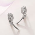 Curved Rosebud Stud Earrings With Clear Stones In Two Tones view 3