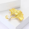 Double Ginkgo Leaf Brooch in Gold or Silver With Pearl Drop view 3