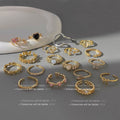 Gold-Tone Open Adjustable Heart Bow CZ Fashion Rings Set view 1