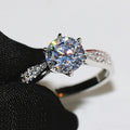 Silver Tone Six Prong Round Solitaire Pavé Ring Sizes 6-10 view 1