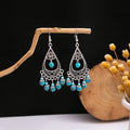 Thirty-Eight Silver Tone Turquoise Look Ethnic Earrings view 3
