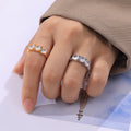 Gold Steel Three Zircon Pavé Geometric Titanium Steel Rings view 1