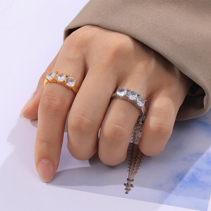 Gold Steel Three Zircon Pavé Geometric Titanium Steel Rings