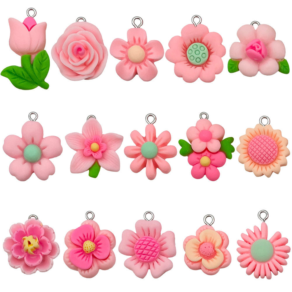 Pink Resin Sunflower Daisy Rose Flower Charm Pendant for DIY Bracelet Necklace Jewelry