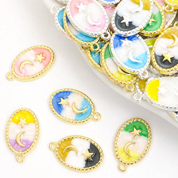 Pastel Moon and Star Oval Enamel Charm Collection for Jewelry Making