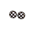 Black and White Checkerboard Round Stud Earrings with Dark Rims view 5