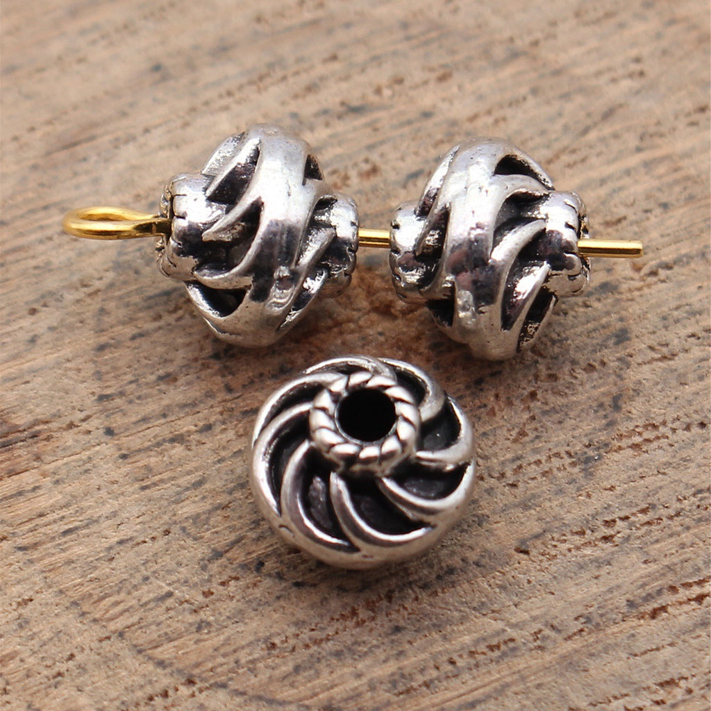 8.7x8.7x7.4mm 1.3g Antique Silver Zinc Alloy Double Sided Spiral Texture Spacer Beads for Bracelet Making