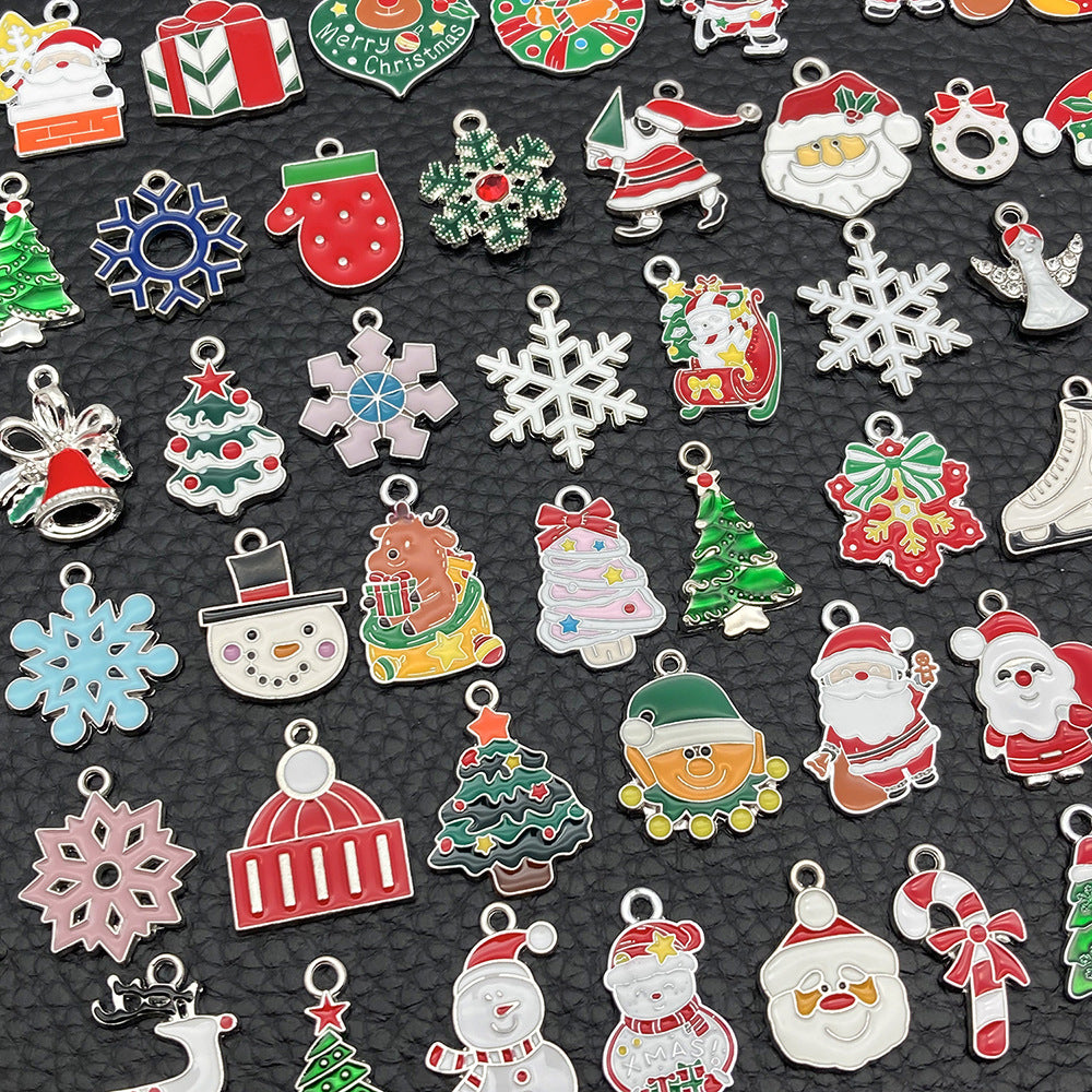 White K Enamel Zinc Alloy Santa Claus Christmas Tree Charm Pendants for DIY Earrings
