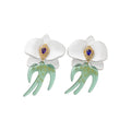 White Orchid Drop Earrings with Green Swallow Shaped Dangles view 5