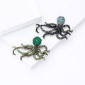 Octopus Brooch In Metal With Colored Crystals And Curling Tentacles view 2