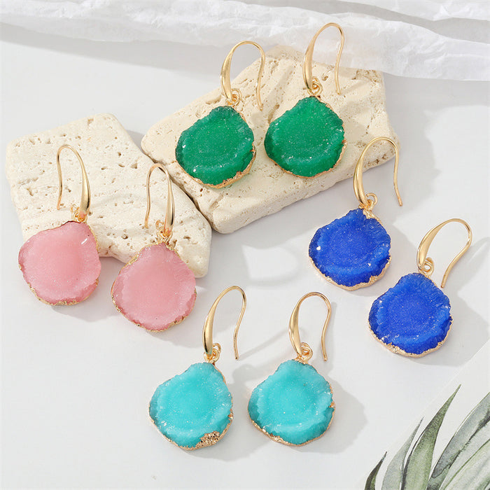 Gold Tone Irregular Druzy Style Hook Earrings in Four Colors