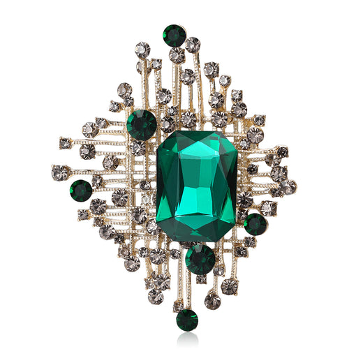Angled display of Geometric Starburst Crystal brooch