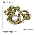 Antique Tone Double Dragon Brooch with Cabochon for Jackets, Coats, and Scarves view 5