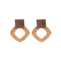 Cream and Caramel Woven Irregular Open Square Stud Earrings view 5