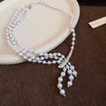 Layered White Pearl Necklace With Asymmetric Pearl Tassel view 6