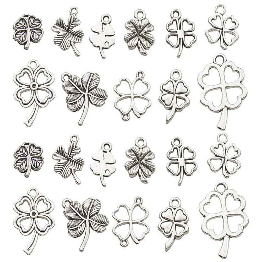 Antique Silver Zinc Alloy Hollow Four Leaf Clover Charm Pendant for DIY Handmade Jewelry