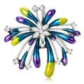 Enamel Firework Burst Brooch Rhinestone Flower Center Pin view 2