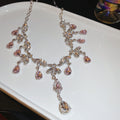 Silver Tone Pink Branch And Teardrop Crystal Necklace And Earrings view 7
