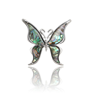Silver Abalone Shell Butterfly Brooch Iridescent Wing Inlays