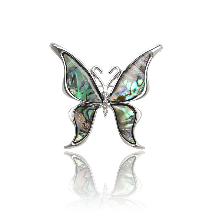 Silver Abalone Shell Butterfly Brooch Iridescent Wing Inlays
