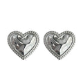 Silver-Tone Textured Heart Beaded Border Stud Earrings view 5