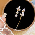Asymmetric Butterfly Pearl And Chain Tassel Stud Earrings view 1