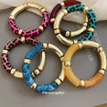 Gold-Tone Acrylic Tube Bracelets Marbled and Leopard view 4